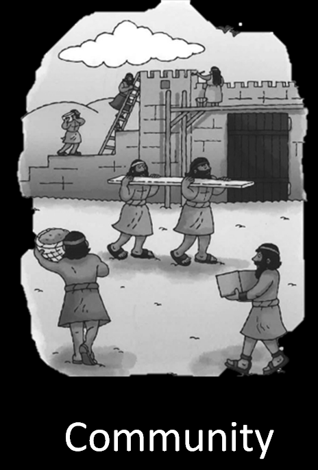 A picture of The Rebuilding of Nehemiah to represent our school value of Community