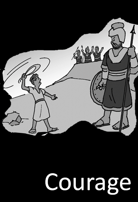 A picture of David and Goliath to represent our school value of Courage